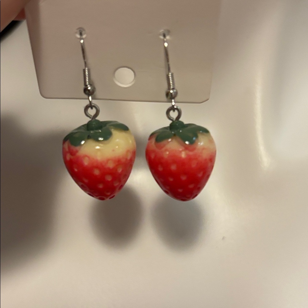 Strawberry Dangle Earrings - Red and Green